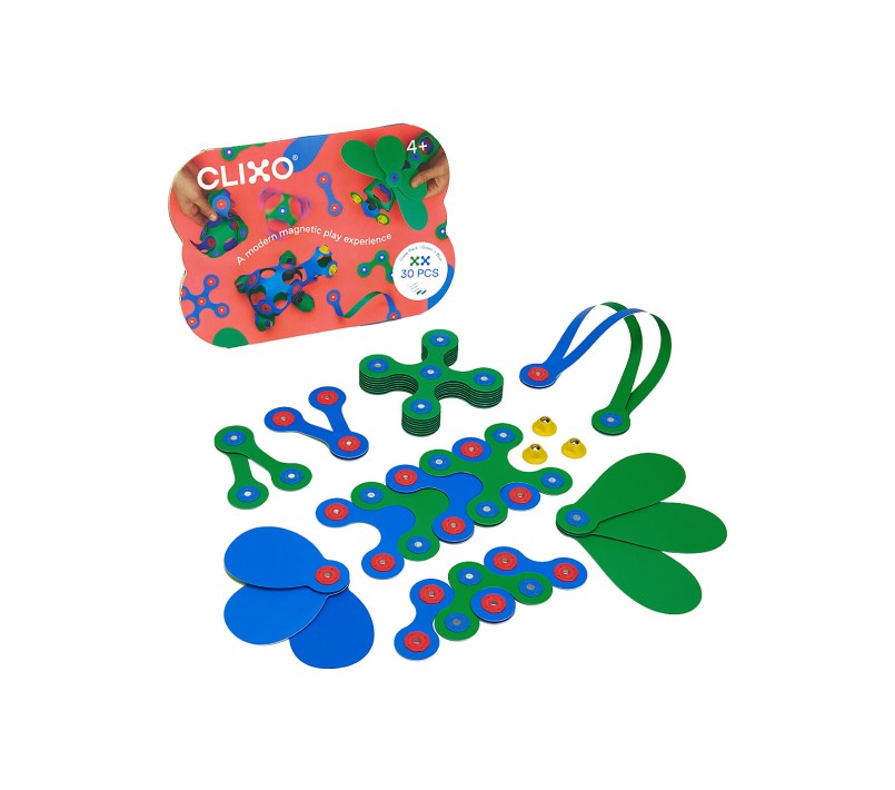 COSTRUZIONI MAGNETICHE CLIXO - PACK 30 PEZZI - BLU VERDE