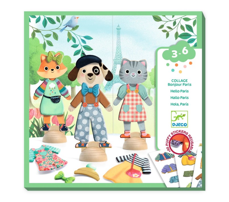 PERSONAGGI IN LEGNO CON STICKERS ATTACCA STACCA- HELLO PARIS