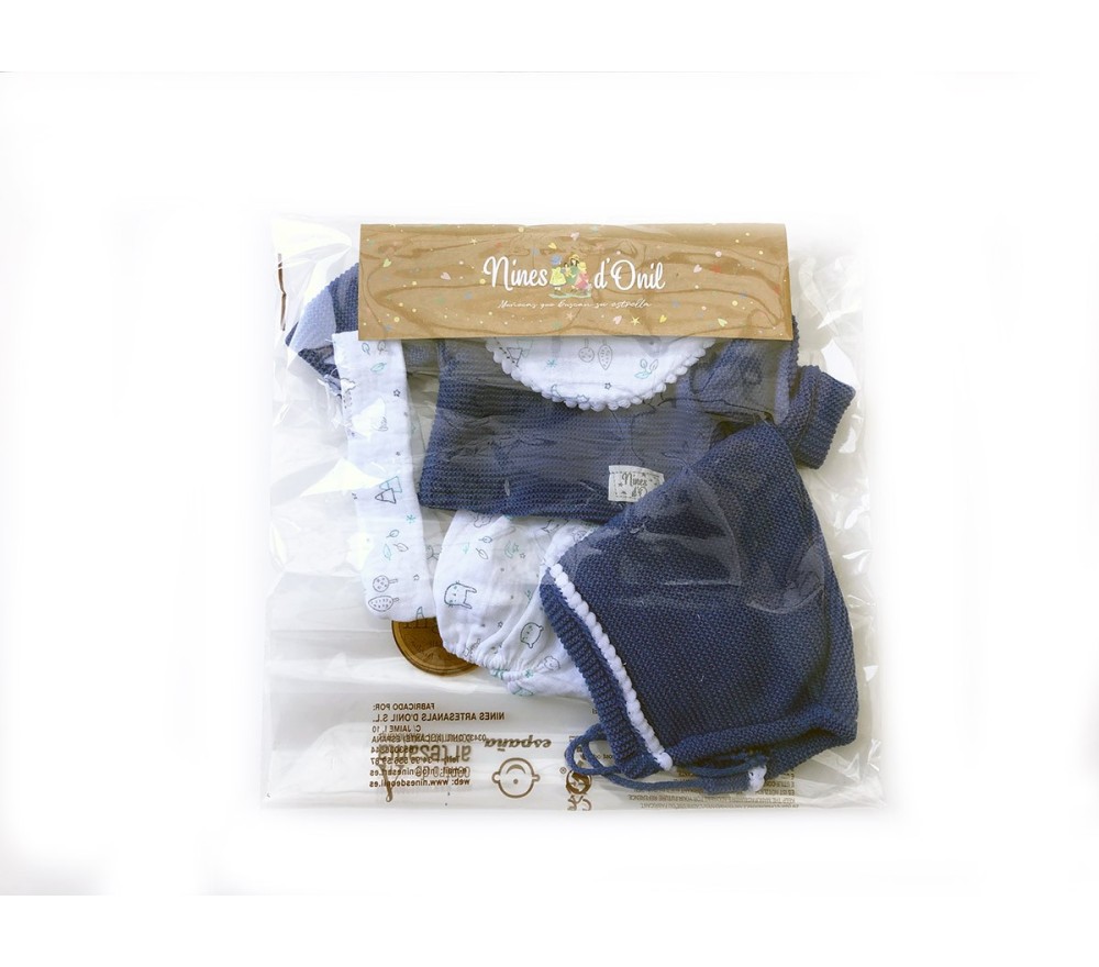 VESTITO PER BAMBOLA 45 CM - COMPLETO CUFFIA E MAGLIA BLU