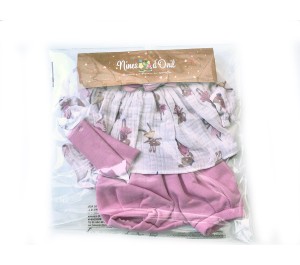 VESTITO PER BAMBOLA 48 CM - COMPLETO CONIGLIETTI E TOPINI ROSA