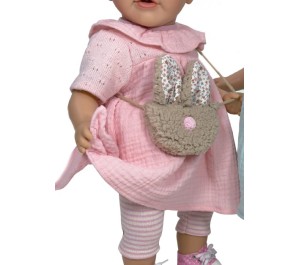 VESTITO PER BAMBOLA 45 CM - VESTITO ROSA CON BORSETTA CONIGLIO